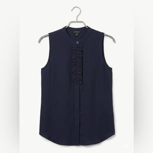 ANN TAYLOR Midnight Navy Blue Ruffle Blouse Sleeveless